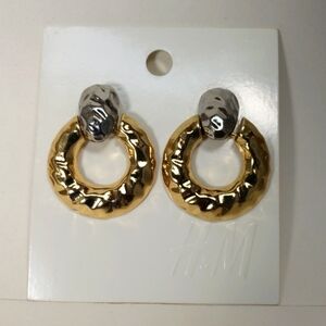 H&M Hammered Silver and Gold tone Chunky Hoop Teardrop Earrings